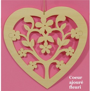 Coeur Ajouré fleuri 20 cm